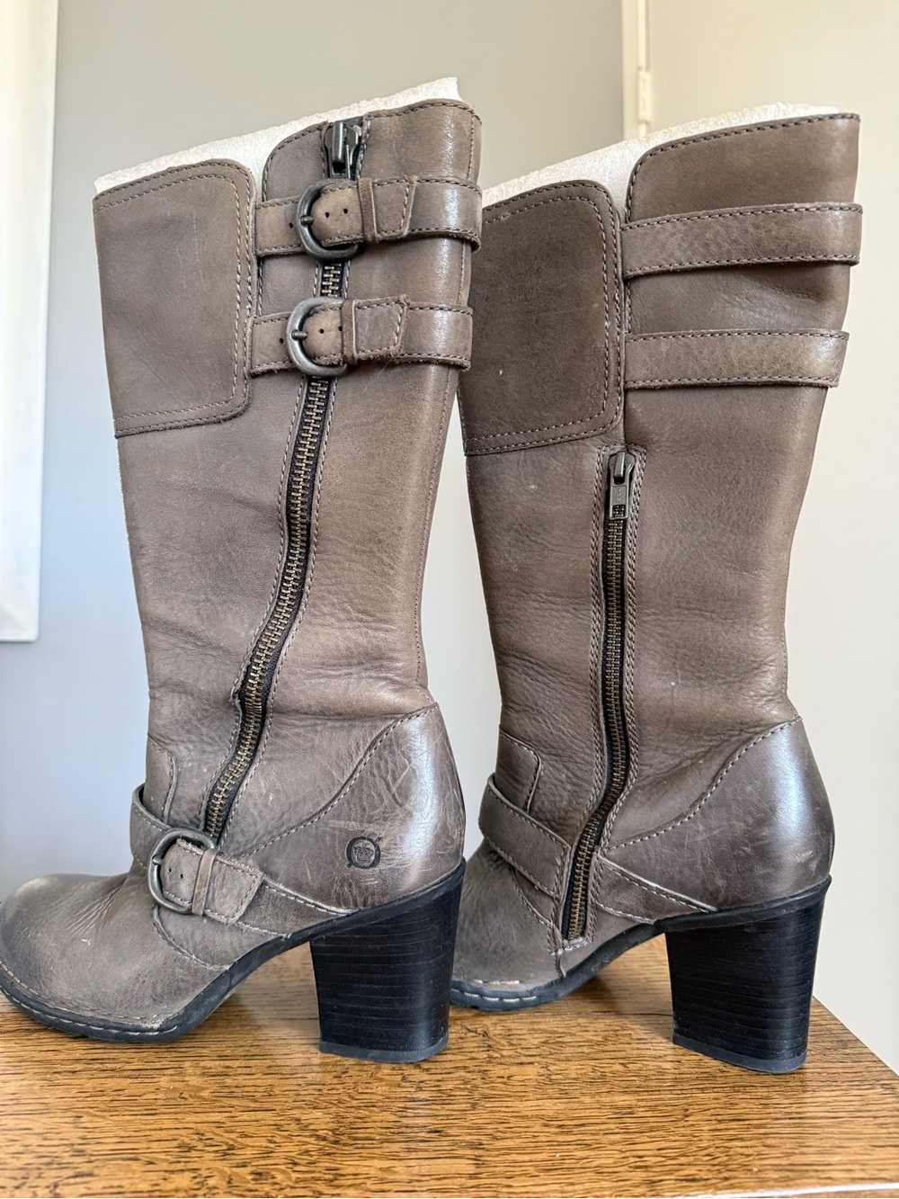 Born grey Leather Mid-Calf Heeled Boots - Picture 5 of 9